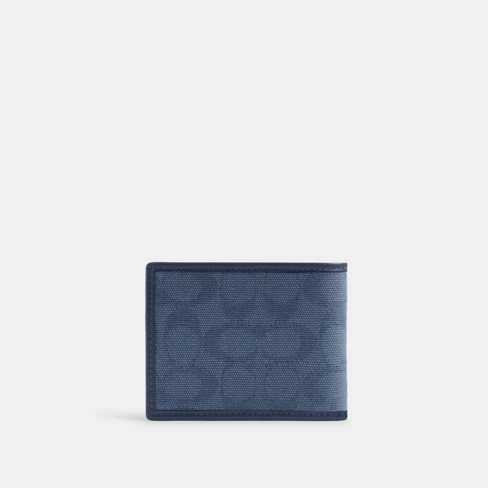Coach Slim Billfold Wallet In Signature Canvas Jacquard Azul Marinho | COH866701