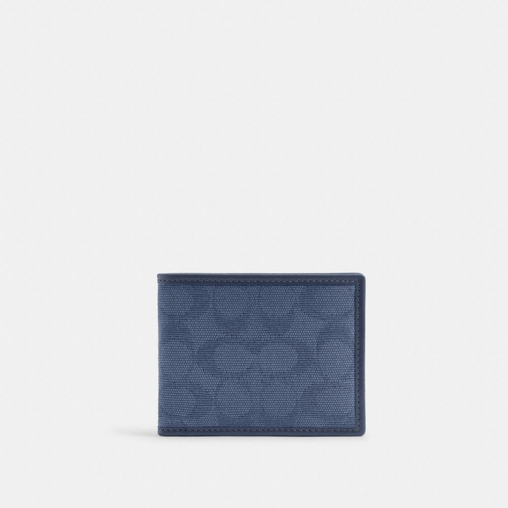 Coach Slim Billfold Wallet In Signature Canvas Jacquard Azul Marinho | COH866701