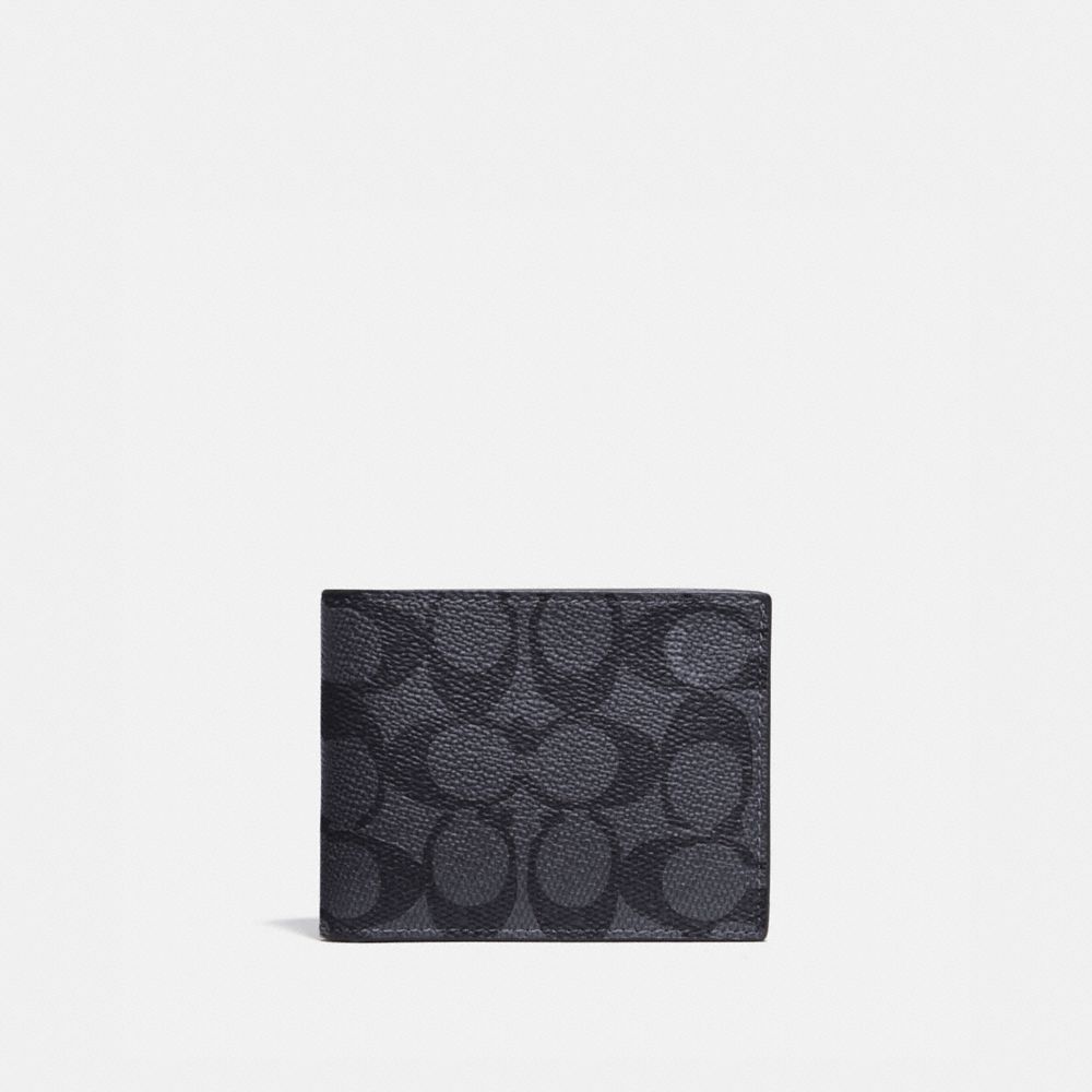 Coach Slim Billfold Wallet In Signature Canvas Cinzentas Pretas | COH866709