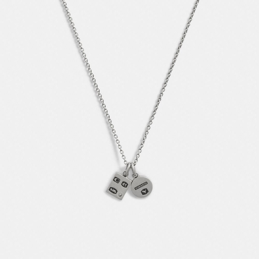 Coach Sterling Silver Double Charm Long Pendant Necklace Prateadas | COH867012