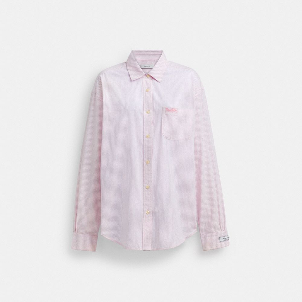 Coach Striped Button Down Shirt In Organic Cotton Rosa Branco | COH866011