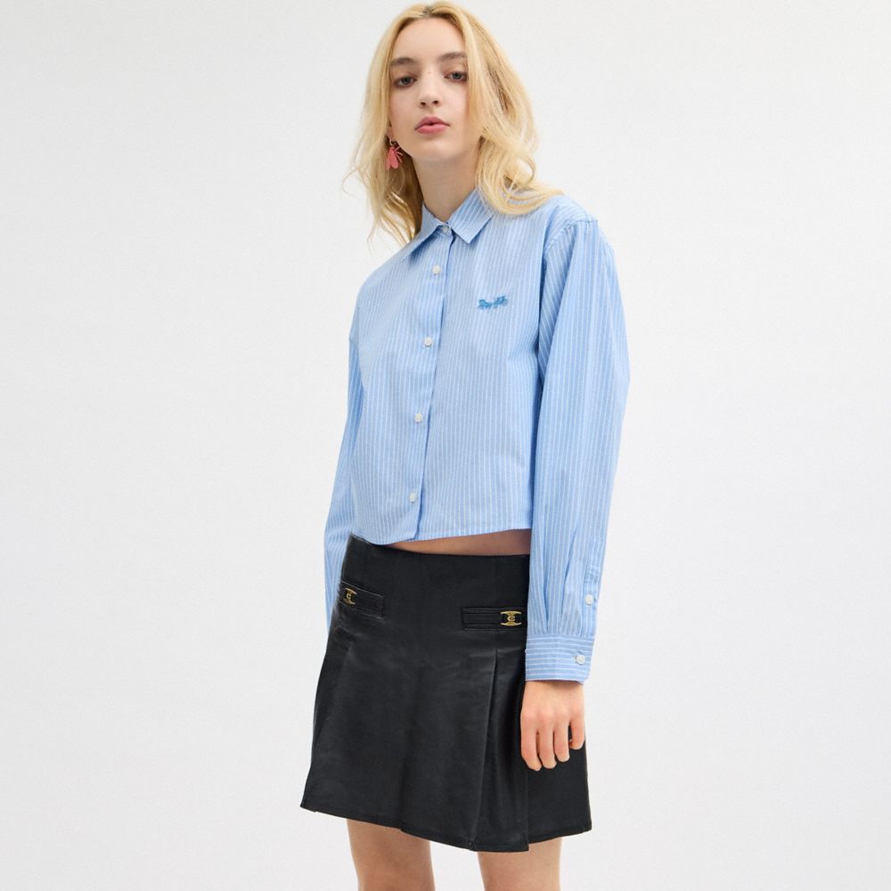 Coach Striped Cropped Button Up Shirt Azuis Multicoloridas | COH865981