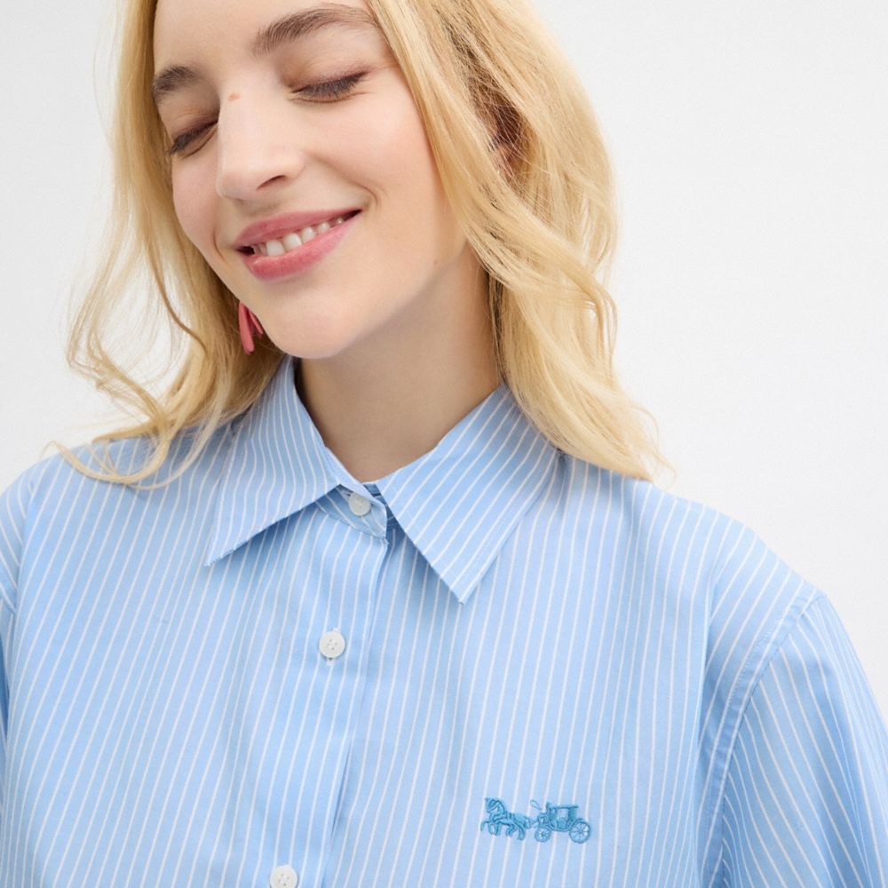 Coach Striped Cropped Button Up Shirt Azuis Multicoloridas | COH865981