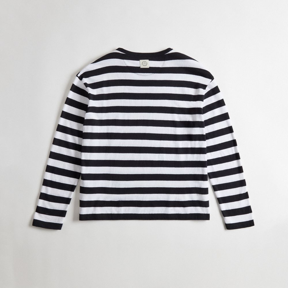 Coach Striped Long Sleeve T Shirt In 97% Recycled Cotton Pretas | COH866910