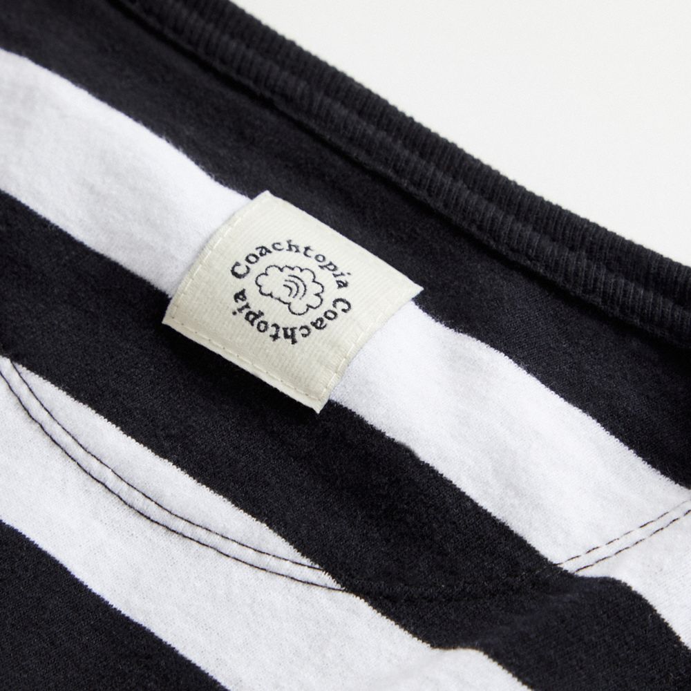 Coach Striped Long Sleeve T Shirt In 97% Recycled Cotton Pretas | COH866910