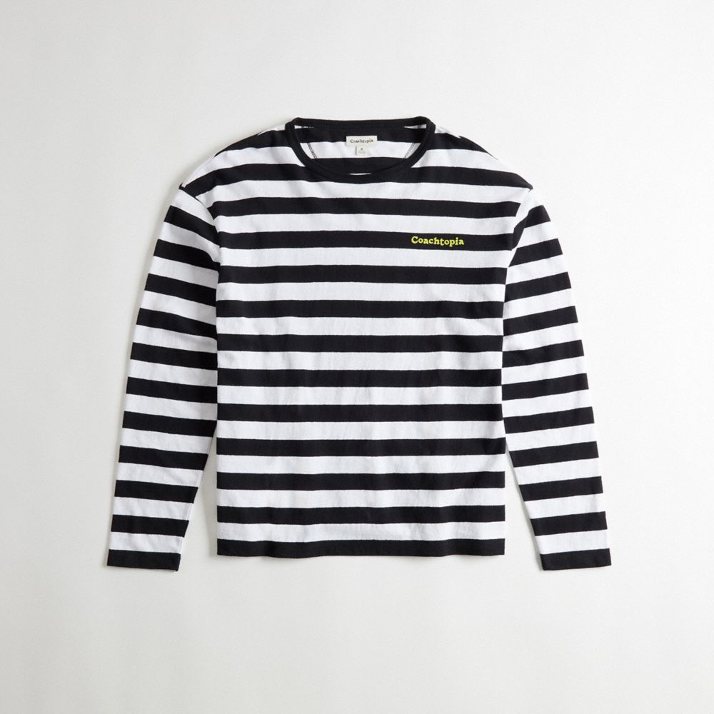 Coach Striped Long Sleeve T Shirt In 97% Recycled Cotton Pretas | COH866910