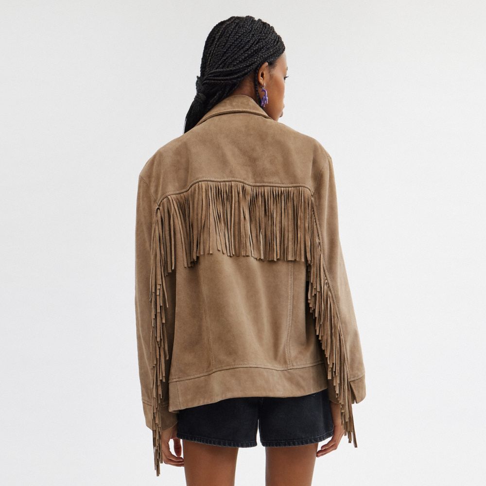 Coach Suede Fringe Jacket Bege Escuro | COH865936