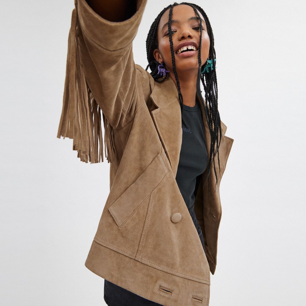 Coach Suede Fringe Jacket Bege Escuro | COH865936