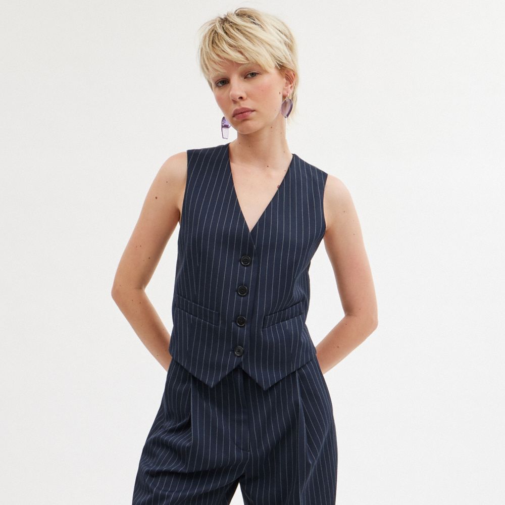 Coach Suit Vest Azul Marinho Branco | COH865980
