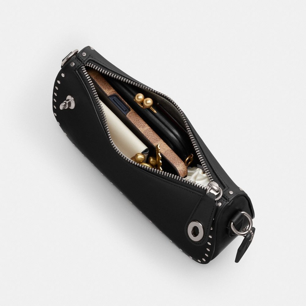 Coach Swinger Bag With Rivets Prateadas Pretas | COH865391