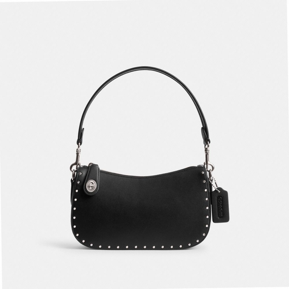 Coach Swinger Bag With Rivets Prateadas Pretas | COH865391