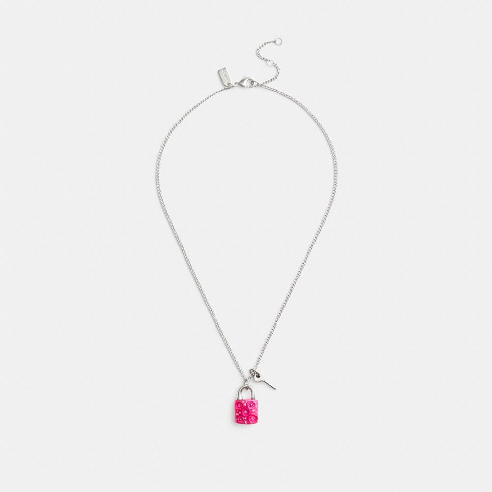 Coach Tea Rose Padlock And Key Pendant Necklace Prateadas Rosa | COH866212