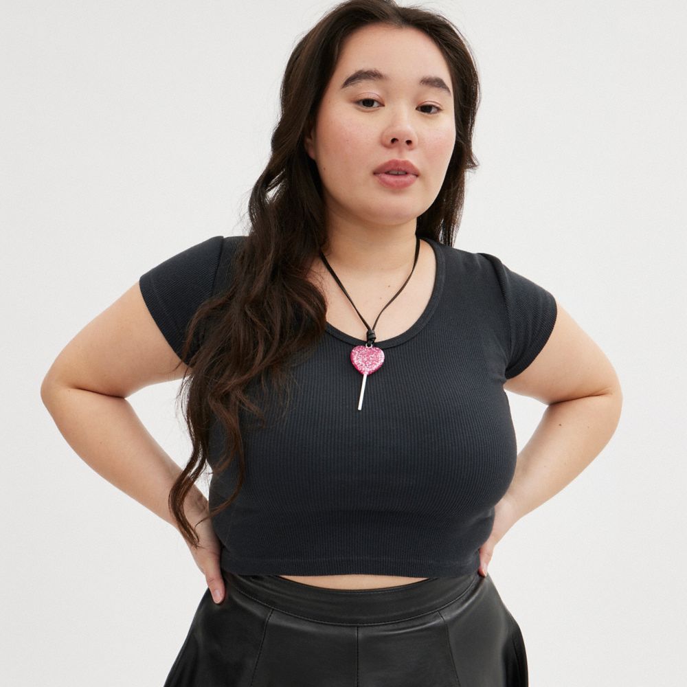 Coach The Lil Nas X Drop Heart Lollipop Necklace Prateadas Rosa | COH866115