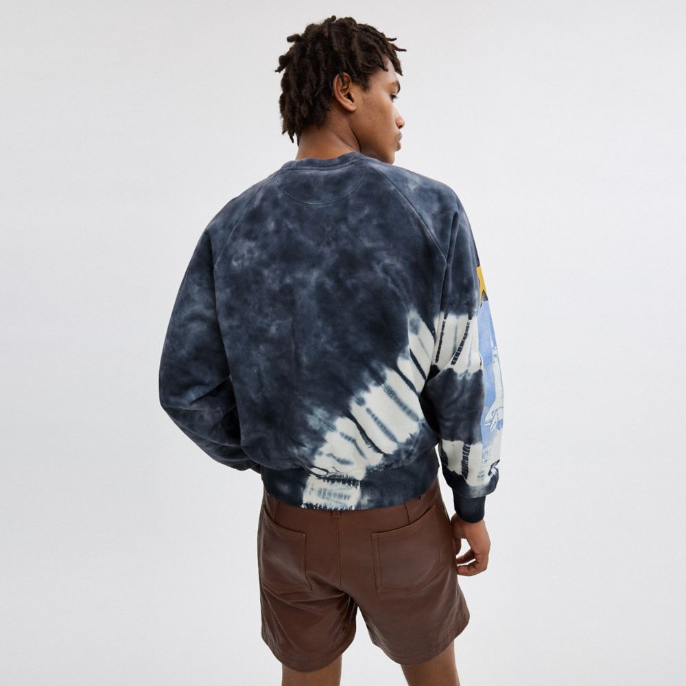 Coach Tie Dye Graphic Crewneck Sweatshirt In Organic Cotton Pretas Branco Multicoloridas | COH866929
