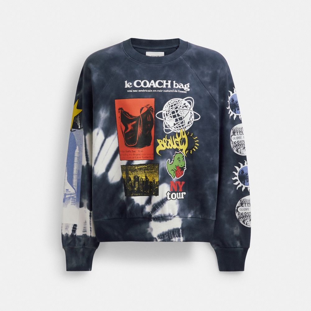 Coach Tie Dye Graphic Crewneck Sweatshirt In Organic Cotton Pretas Branco Multicoloridas | COH866929
