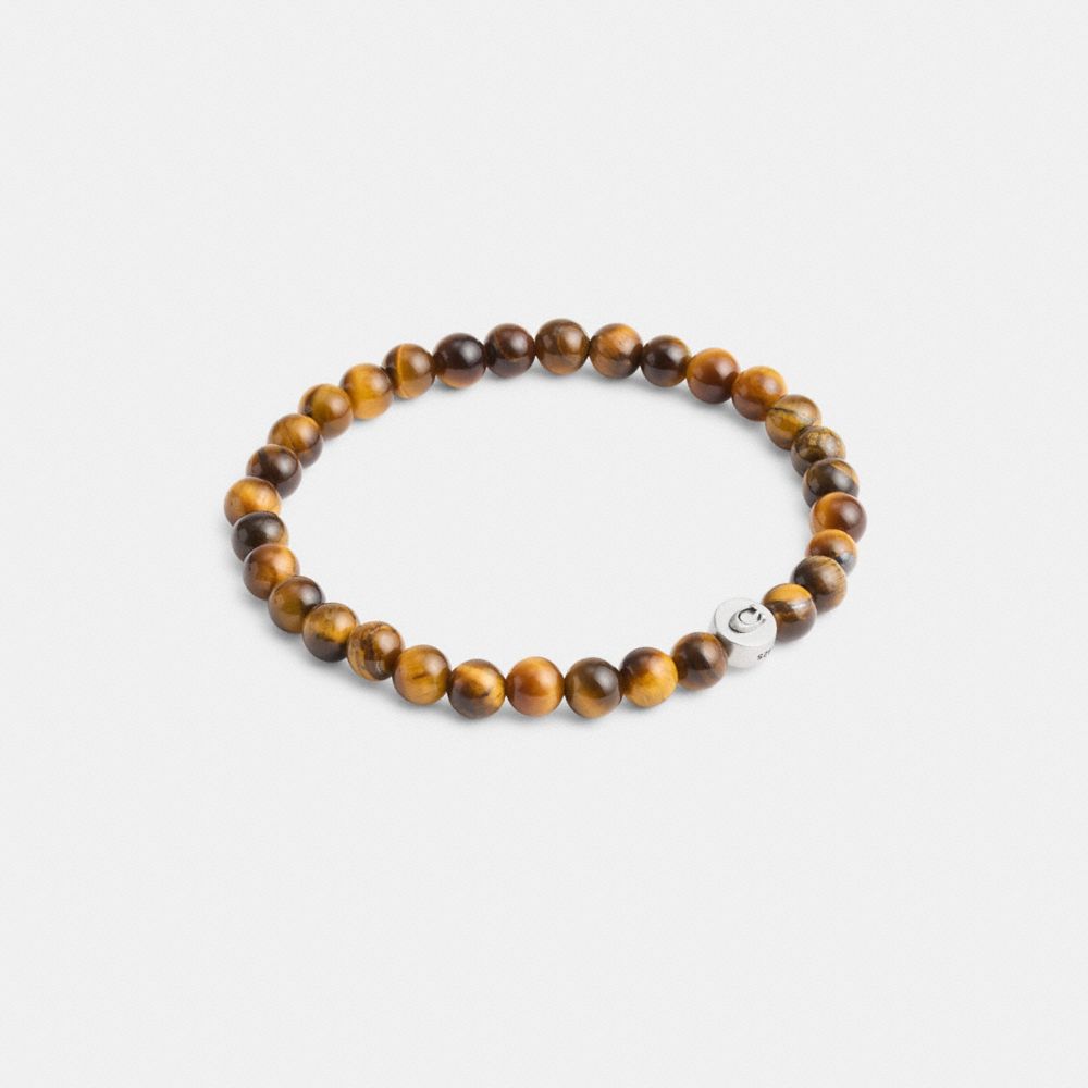 Coach Tiger’s Eye Beaded Bracelet Prateadas Marrom | COH867031