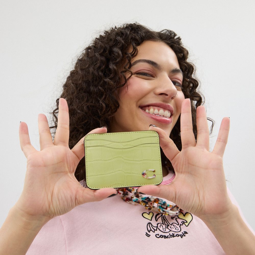 Coach Wavy Card Case In Croc Embossed Coachtopia Leather Luz Verdes | COH865677