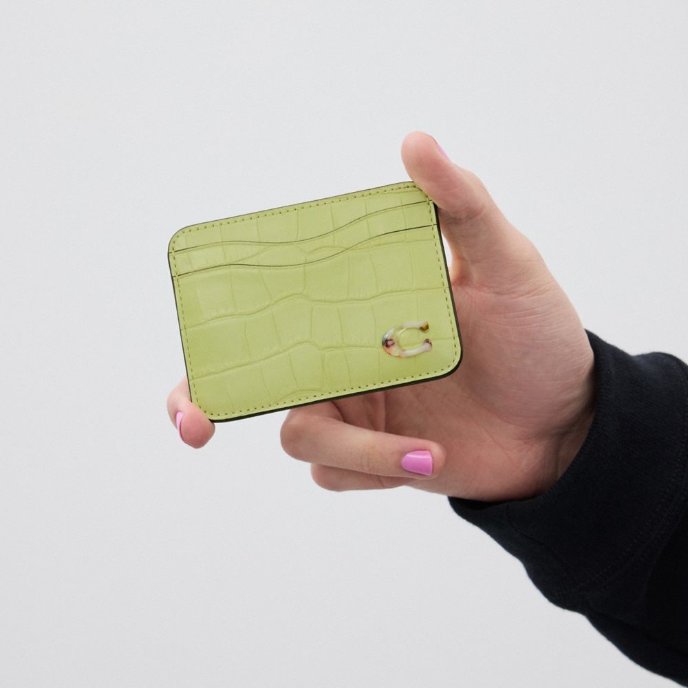 Coach Wavy Card Case In Croc Embossed Coachtopia Leather Luz Verdes | COH865677