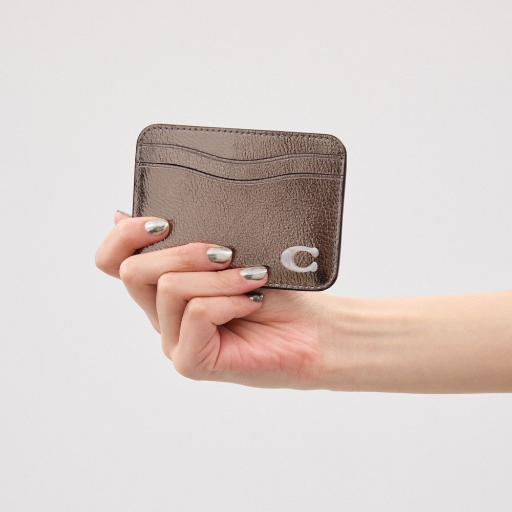 Coach Wavy Card Case In Metallic Coachtopia Leather Cinzentas Metal | COH865564