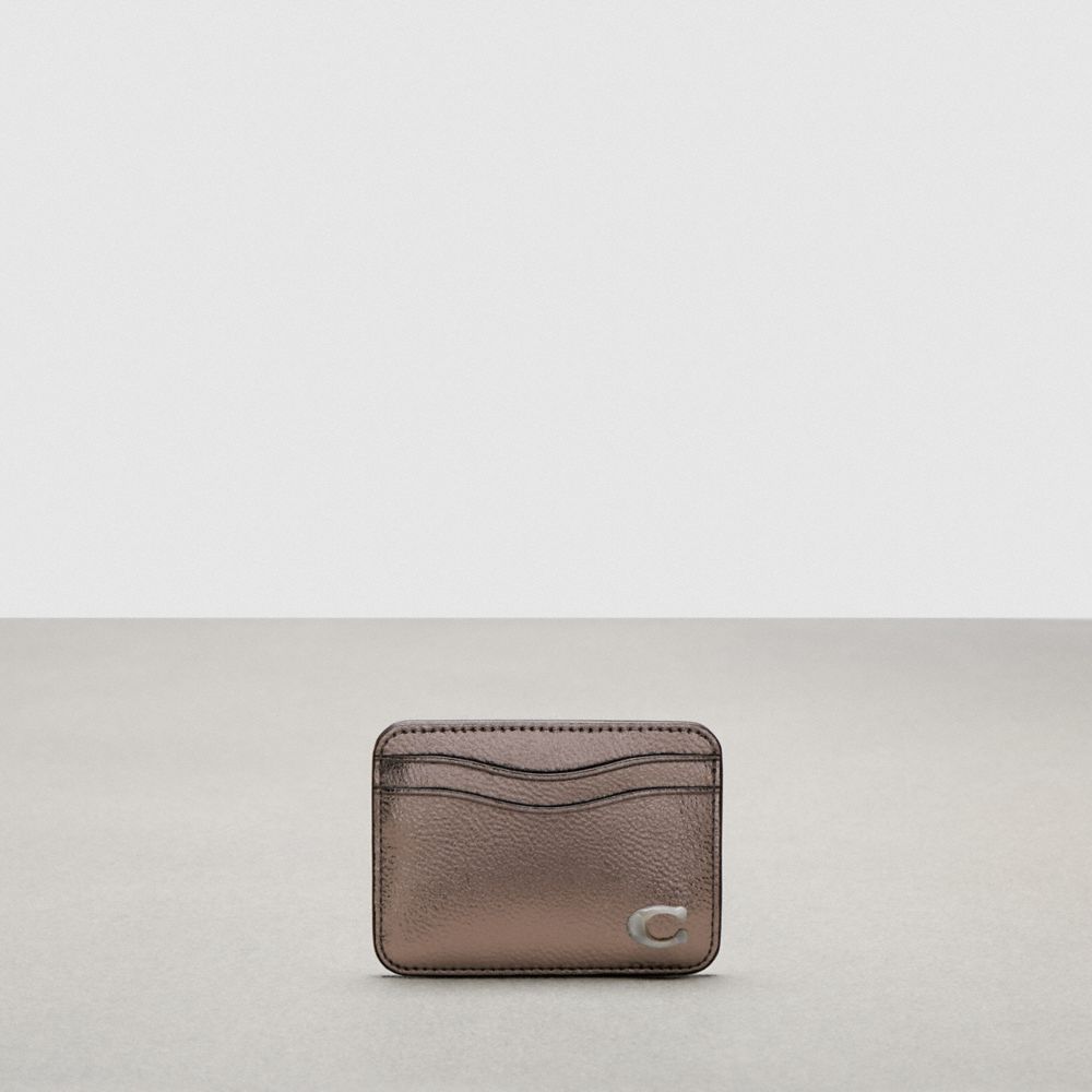 Coach Wavy Card Case In Metallic Coachtopia Leather Cinzentas Metal | COH865564