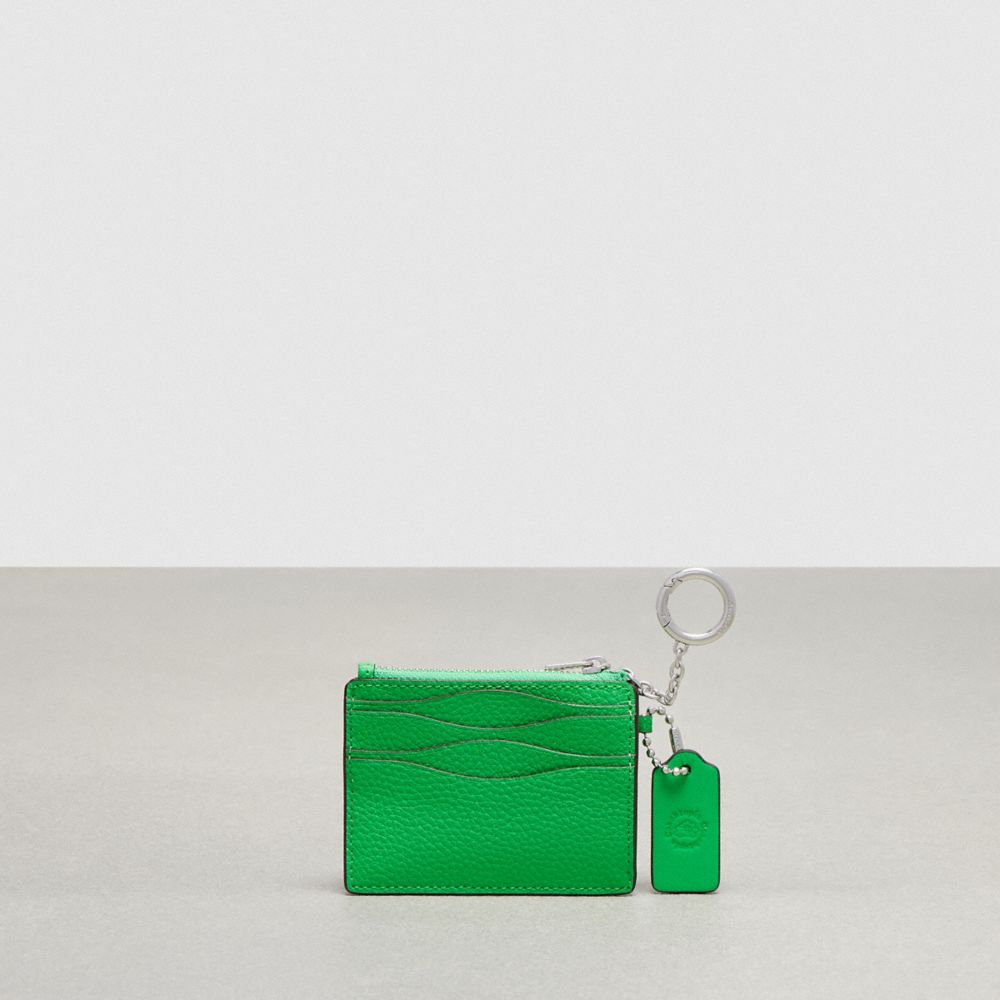 Coach Wavy Zip Card Case In Pebbled Coachtopia Leather With Key Ring Verdes | COH865560