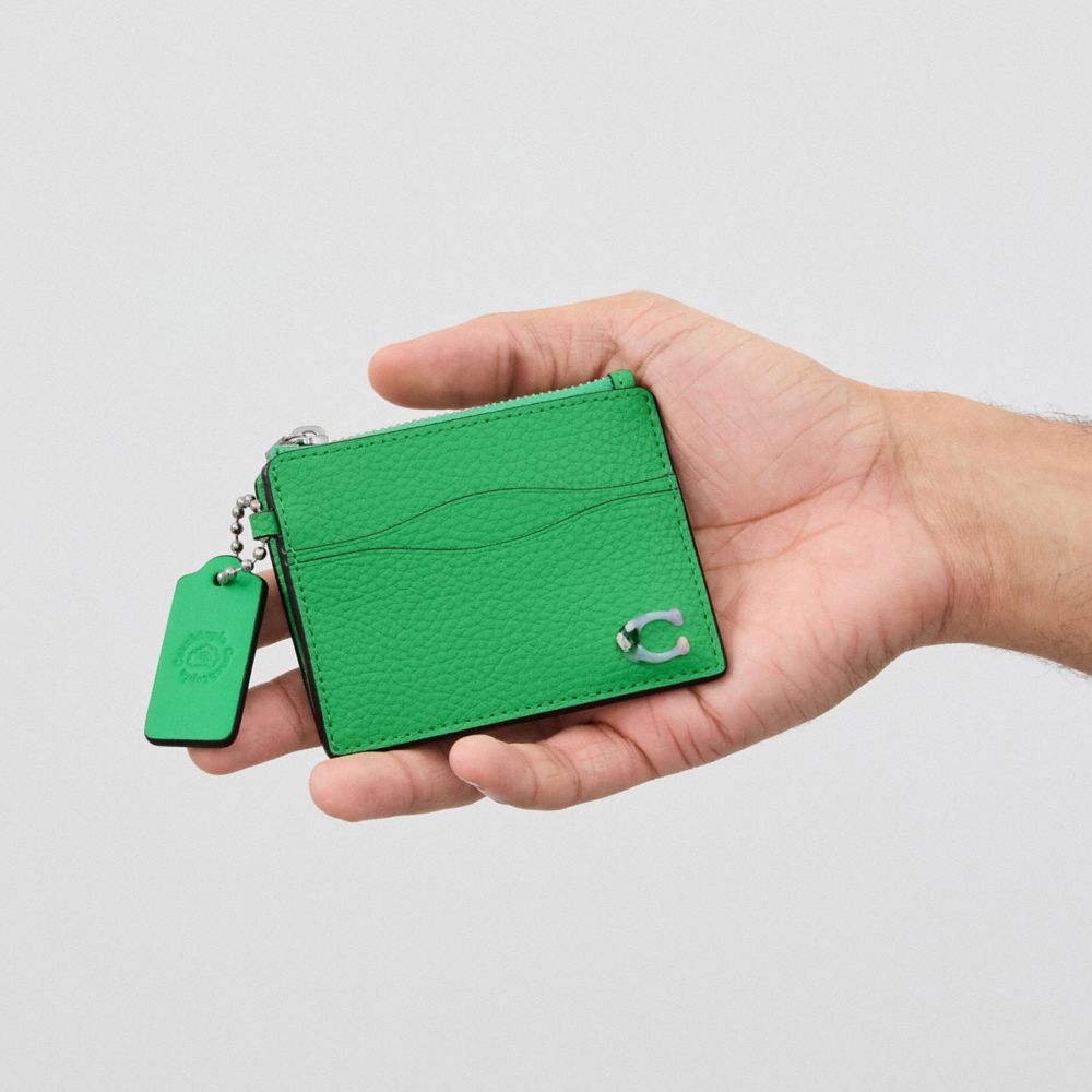 Coach Wavy Zip Card Case In Pebbled Coachtopia Leather With Key Ring Verdes | COH865560