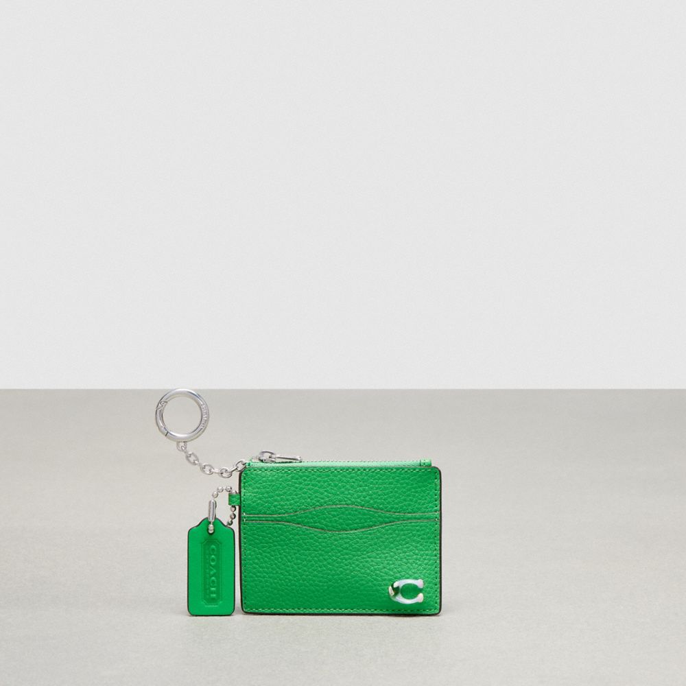 Coach Wavy Zip Card Case In Pebbled Coachtopia Leather With Key Ring Verdes | COH865560