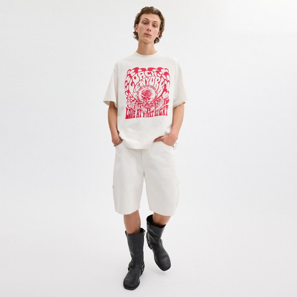 Coach White Denim Shorts In Organic Cotton Branco | COH866956