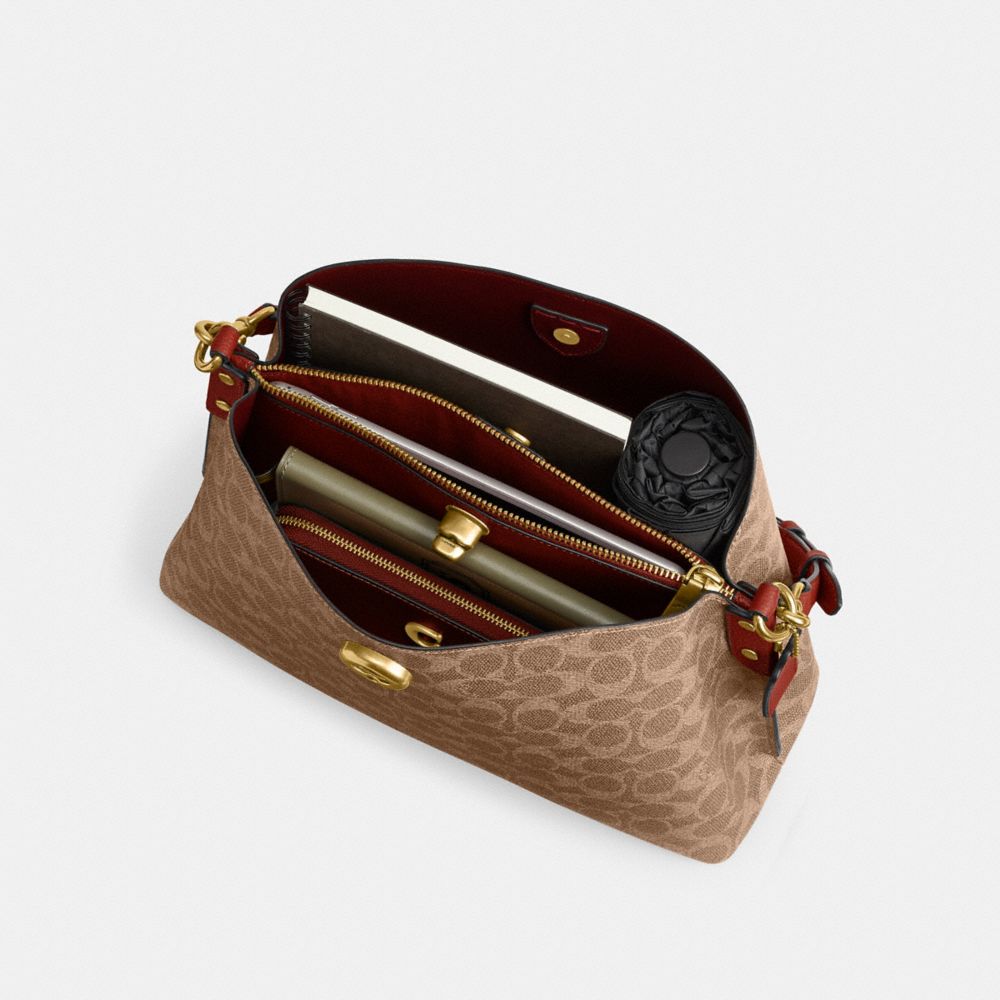 Coach Willow Shoulder Bag In Signature Canvas Marrom Vermelhas | COH864906