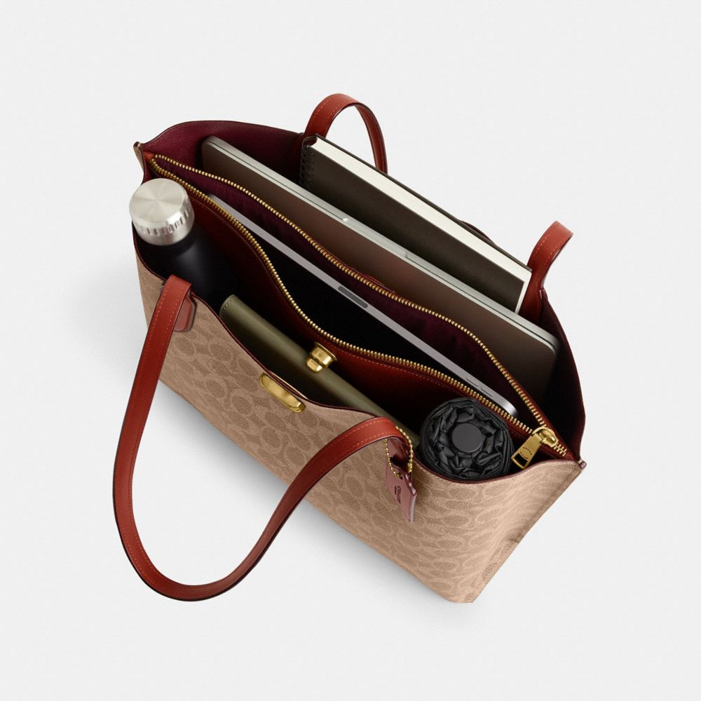 Coach Willow Tote Bag In Signature Canvas Marrom Vermelhas | COH865061