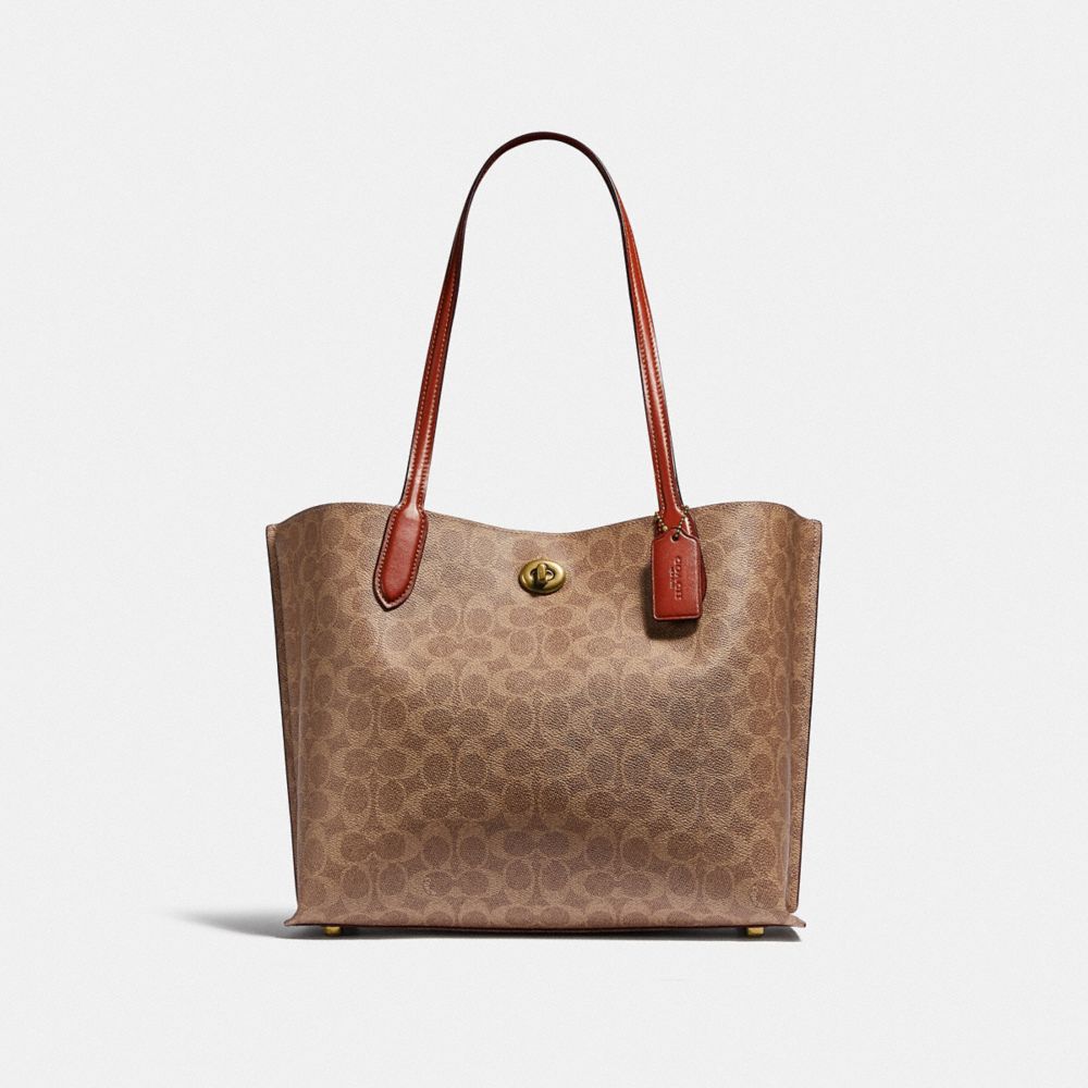 Coach Willow Tote Bag In Signature Canvas Marrom Vermelhas | COH865061
