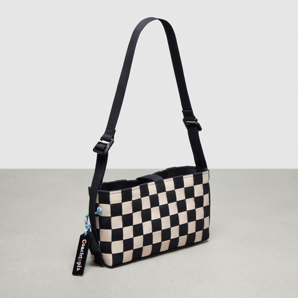 Coach Woven Checkerboard Shoulder Bag With Webbing Pretas Branco | COH864802