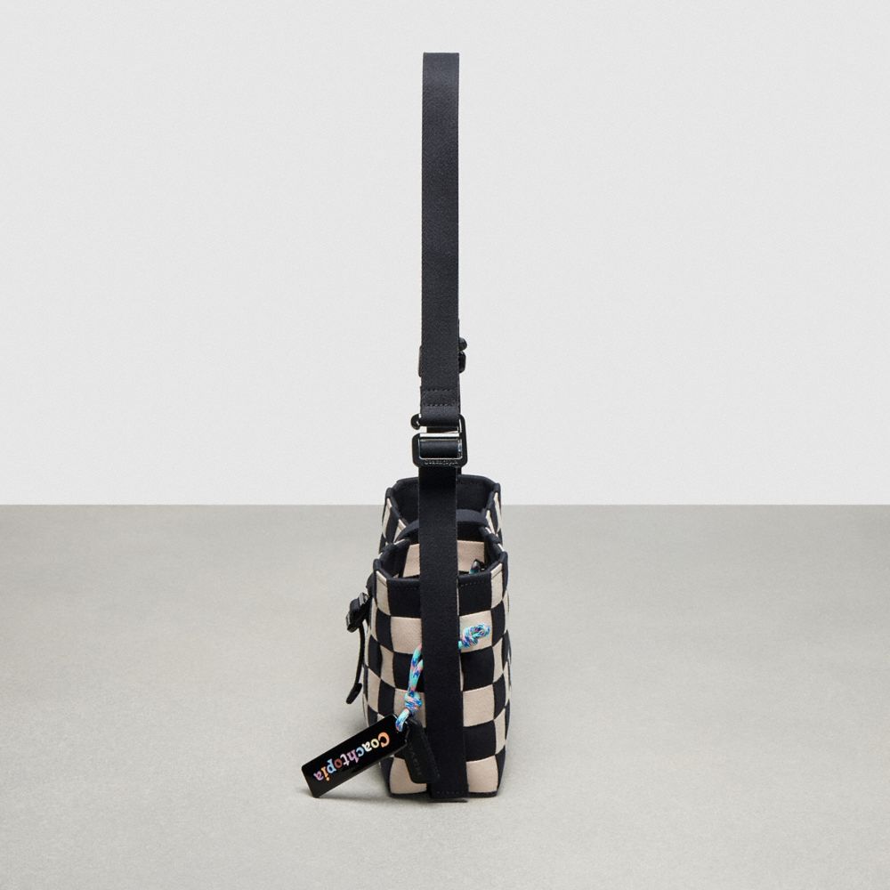 Coach Woven Checkerboard Shoulder Bag With Webbing Pretas Branco | COH864802
