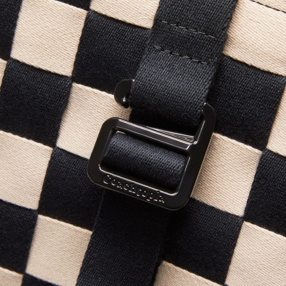 Coach Woven Checkerboard Shoulder Bag With Webbing Pretas Branco | COH864802