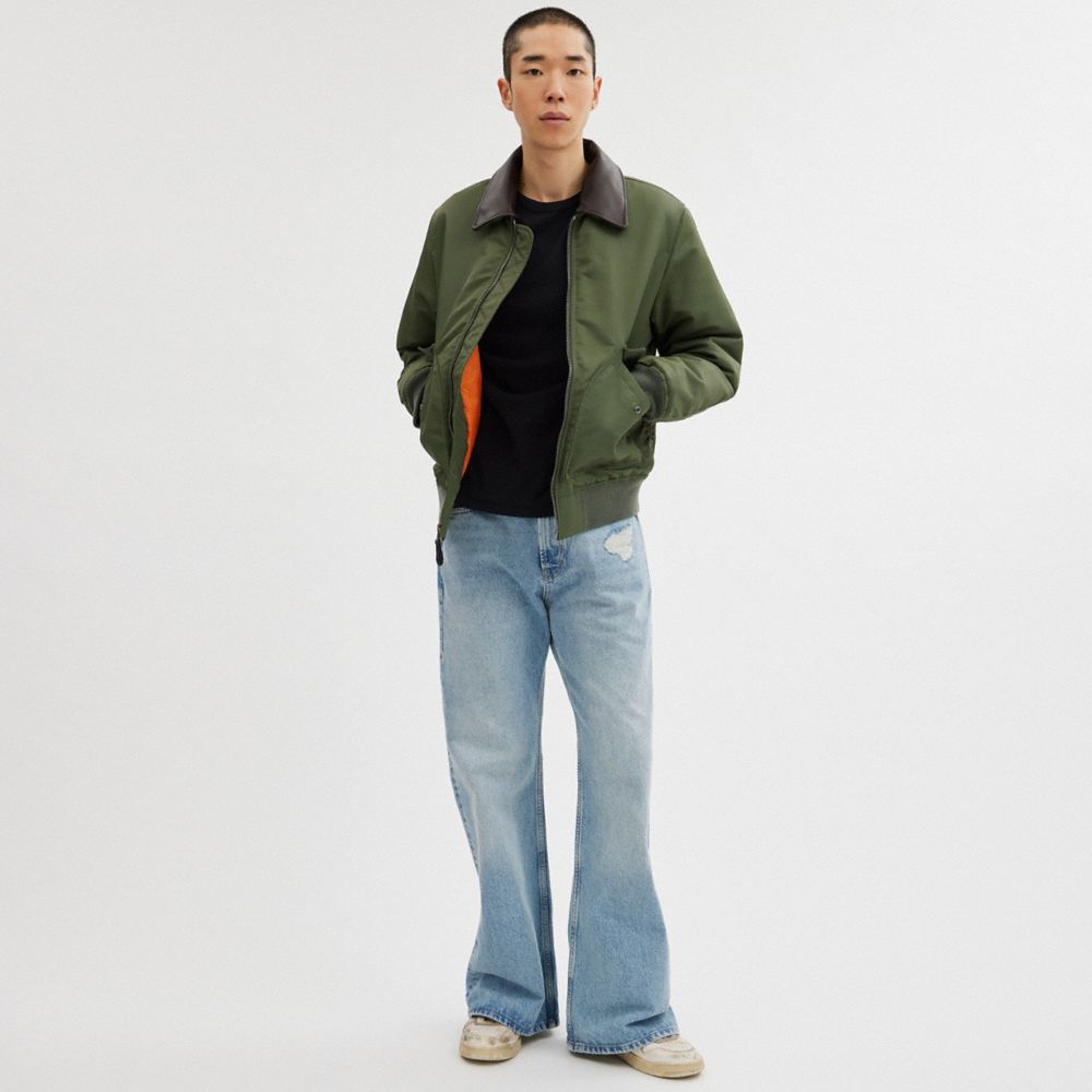 Coach Woven Jacket With Leather Collar Verdes | COH866862