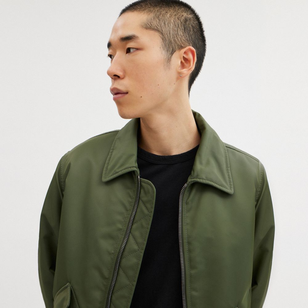 Coach Woven Jacket With Leather Collar Verdes | COH866862
