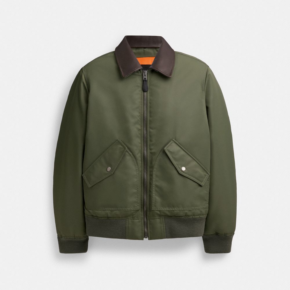 Coach Woven Jacket With Leather Collar Verdes | COH866862